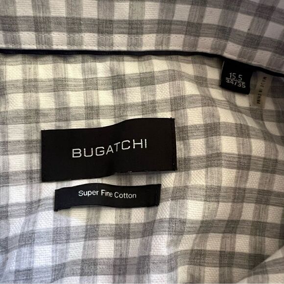 Bugatchi Grey and White Checked Shirt. Size 15.5 34/35. Great Condition!! - Picture 4 of 9
